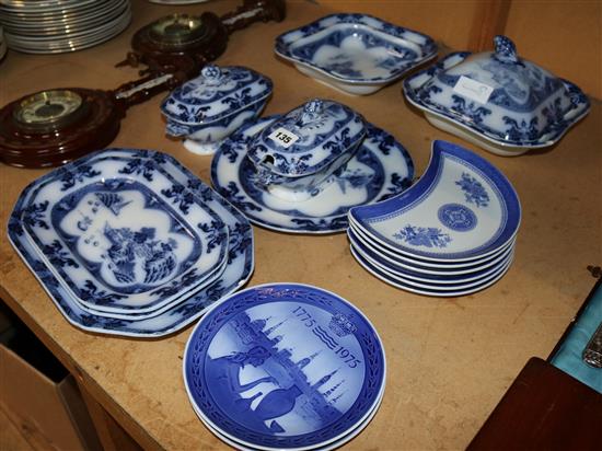 Qty Spode flow blue & other blue & white